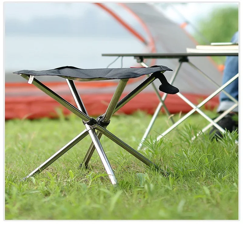 Stainless Steel Folding Outdoor Portable Telescopic Stool Camping Fishing Stool Telescopic Chair Easy to Fold Load Bearing 150kg