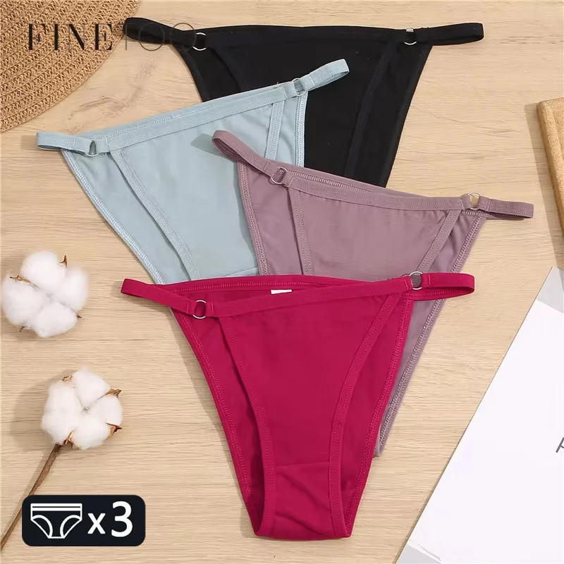 FINETOO 3Pcs/set Cotton Briefs Panties Women Sexy Low Waist Underwear M-2XL Ladies Cotton Underpants Soft Feamle Lingerie 2024