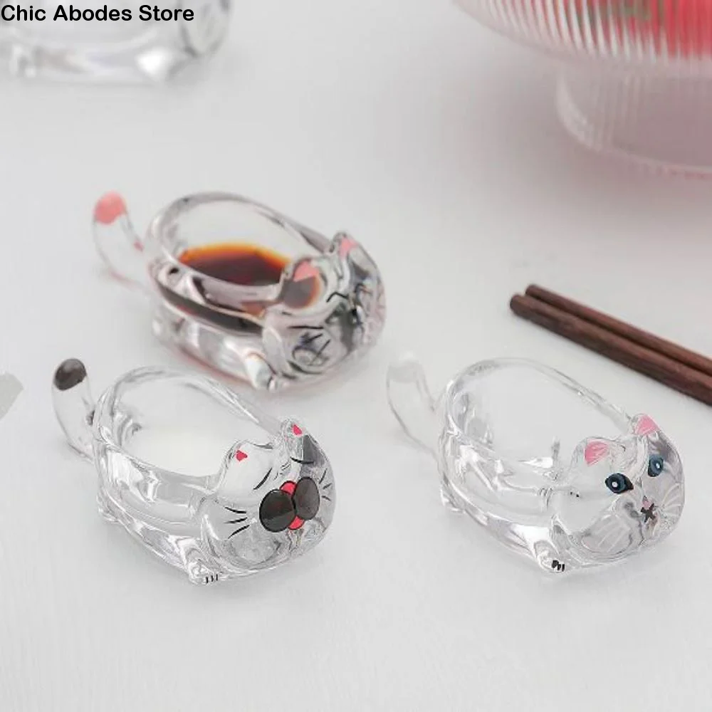 

Creative Seasoning Dipping Dish Glass Transparent Glass Dipping Saucer Thickened Household Cat Shaped Seasoning Dish