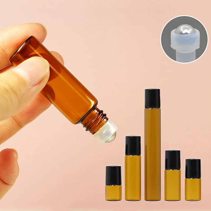 Rolo De Vidro Fino Âmbar Na Garrafa Garrafa Recarregável Vazia, Frascos de perfume com rolo, Teste de amostra, Óleo essencial, 1ml, 2ml, 3ml, 5ml, 10ml