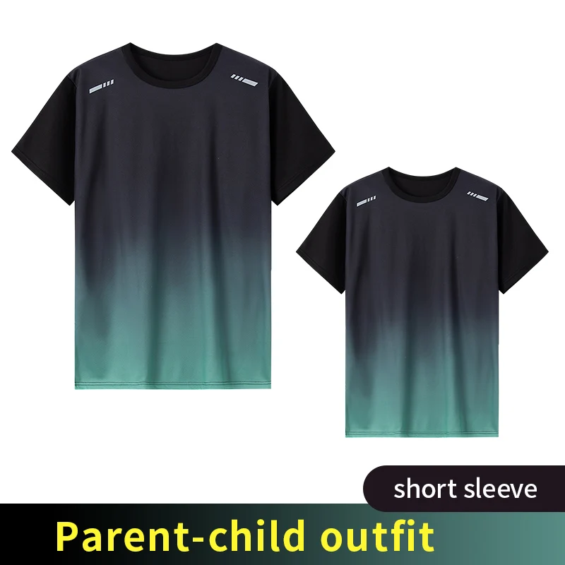 13Y adolescents à adultes Parent-enfant T-shirt mode séchage rapide à manches courtes hommes sport Fitness course col rond chemise