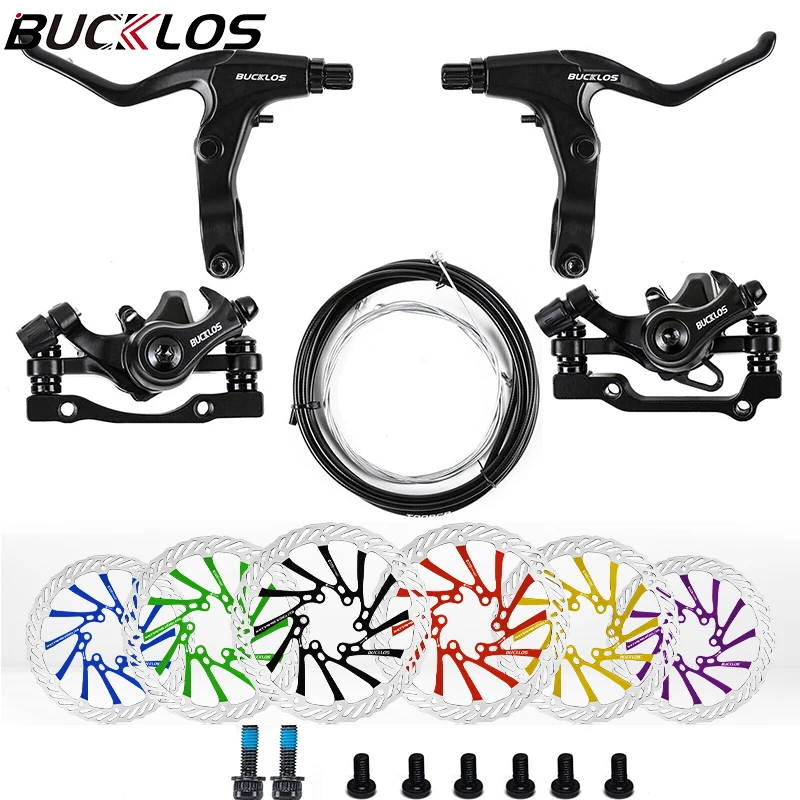 BUCKLOS Bicycle Disc Brake Set IS PM Bike Brake Calipers Aluminum Alloy Road MTB Brakes Lever with Cable 160mm Brakes Rotor