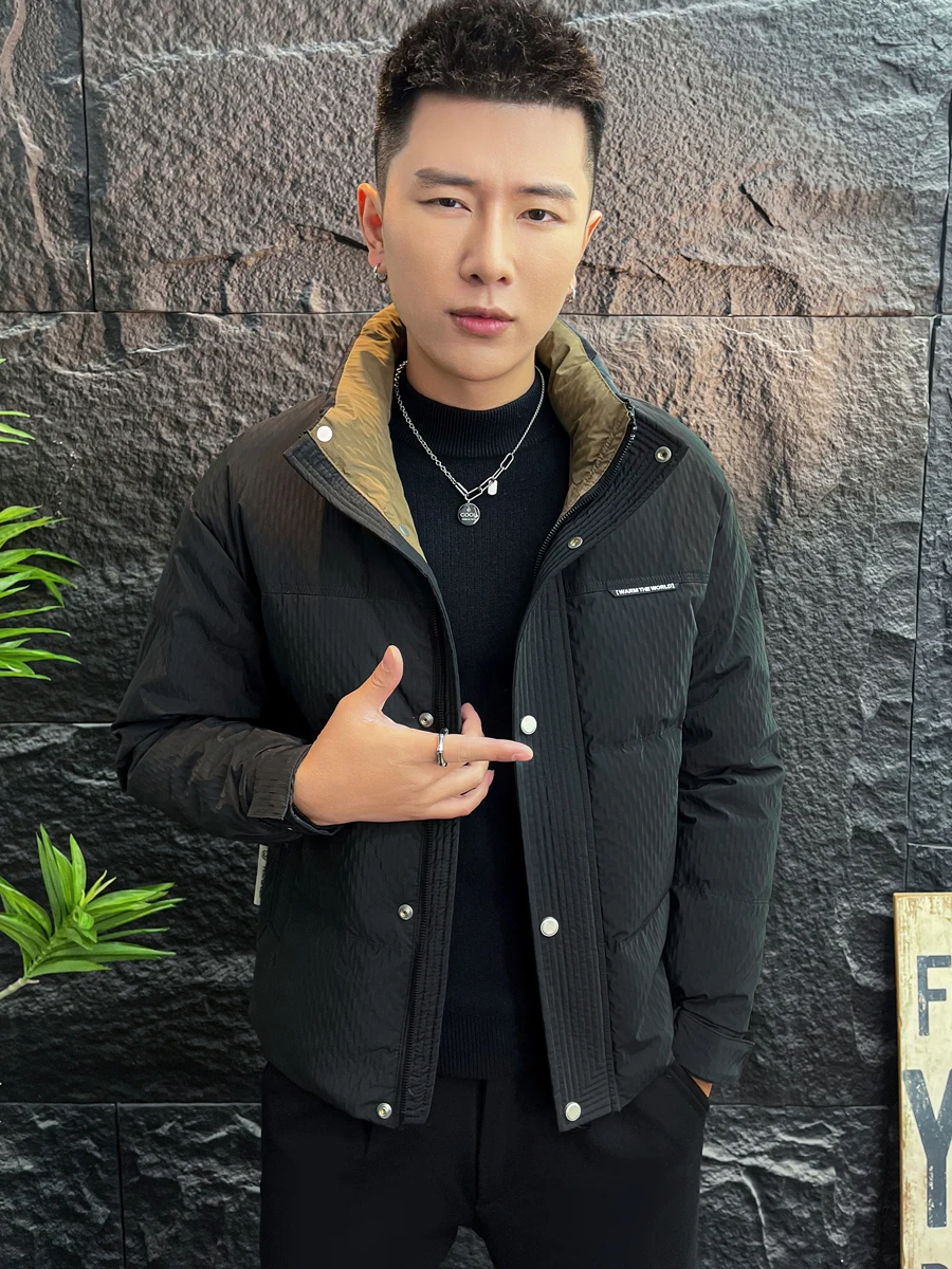 

High Quali Thiened Men's down Jaet Winter Color Blo Stand Collar Faionable Texture Slim Fit Quilted Coat Outerwear