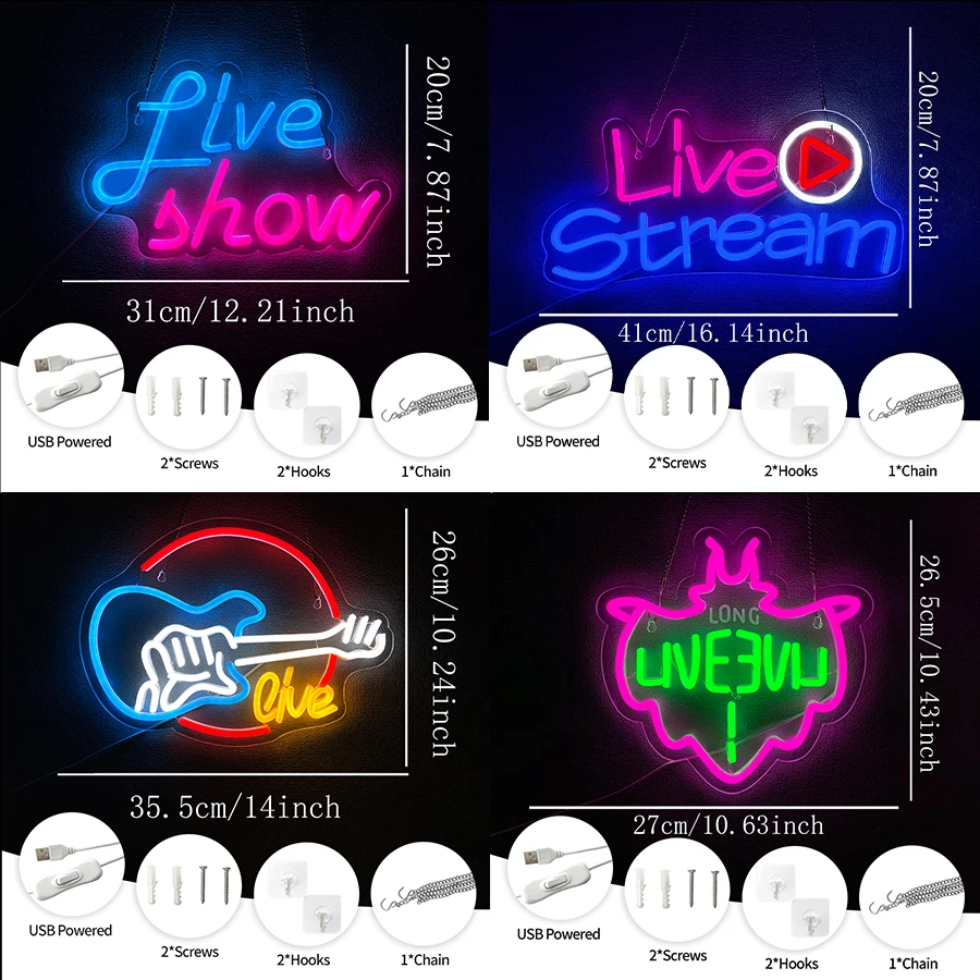 Live Series Neon Sign For Wall Decor,Led Neon Light For Broadcasting Room Decor,Bar,Club Decor,Recording Studio,Party Decor