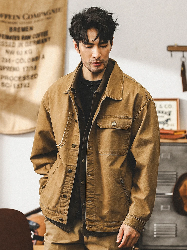 

American Sle Heavyweight Retro Workwear Jaet Men's Spring Autumn Loose Casual Multi ket Hard Man Outerwear Coat