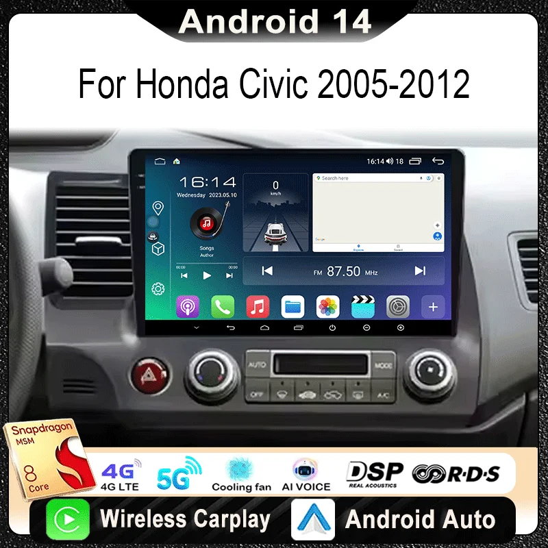 

For Honda Civic 2005-2012 Car Radio Multimedia Video Player Navigation Stereo GPS Android14 wireless Carplay Android Auto