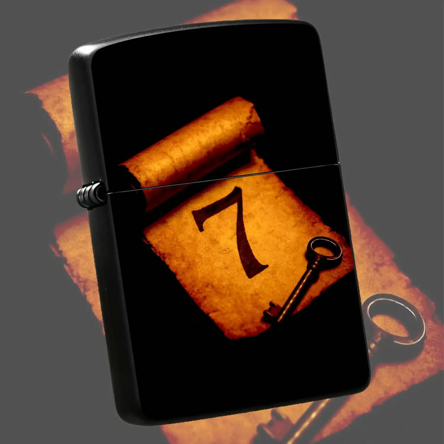 Vintage Parchment Scroll Number 7 Pattern Lighter, Portable Windproof Decorative Accessory, Ideal For Daily Use, Outdoor Gathering, Various Occasions, Unique Stylish Present For Friends And Family, Exquisite Practical C A Humorous And Inter