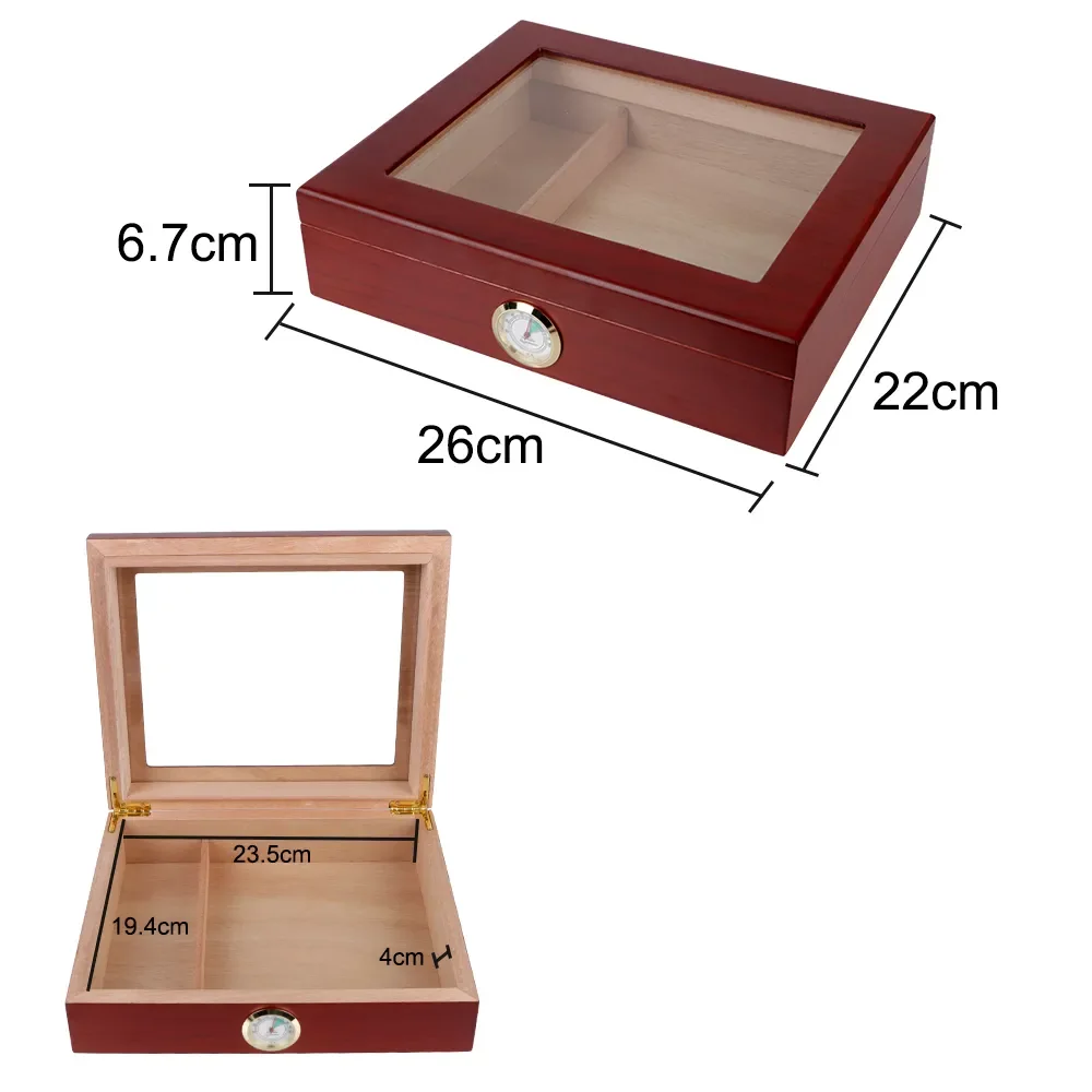 Cedar Wood Transparent Skylight Cigar Humidor Box With Hygrometer & Humidifier, Perfect Smoking Accessories Travel Case For Ciga