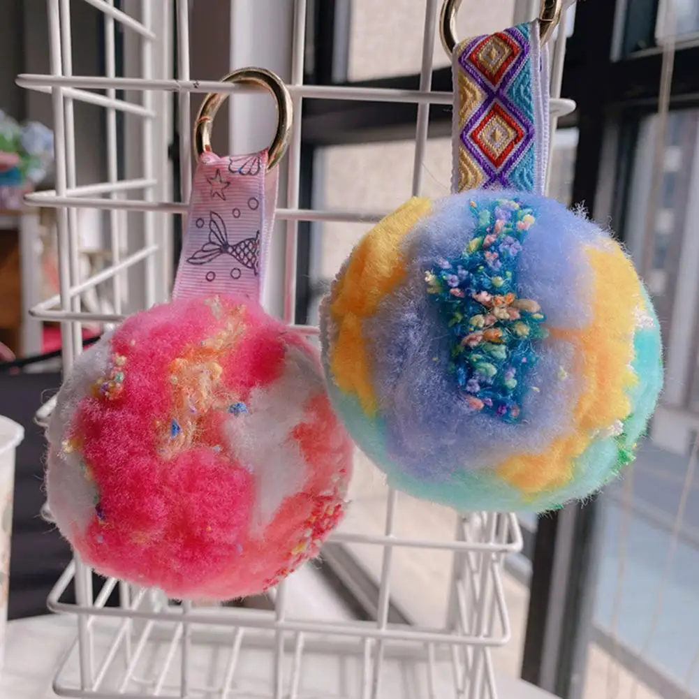 Plush Ice Cream Ball Decoration Ice Cream Ball Keychain Decoration Colorful Plush Ice Cream Ball Keychain Pendant Backpack