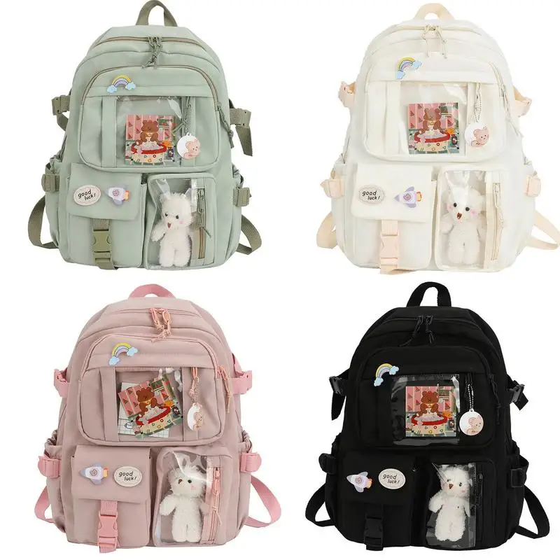 Kawaii Backpacks With Pendant School Bag For Girls Large Capacity Cute Bear Accessories Backpack For School 40 X 30 X 11cm/15.75