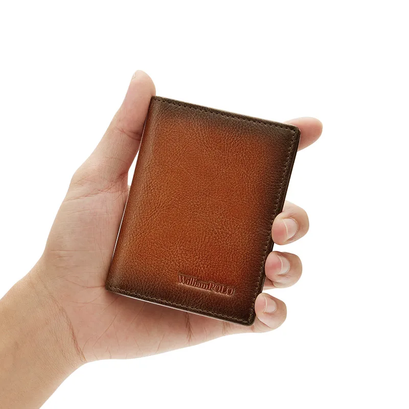 Williampolo RFID Leather Men's Card Holder Wallet Thin Retro Card Cover Mini Purse New Design Short Ultra-thin Card Holder Purse