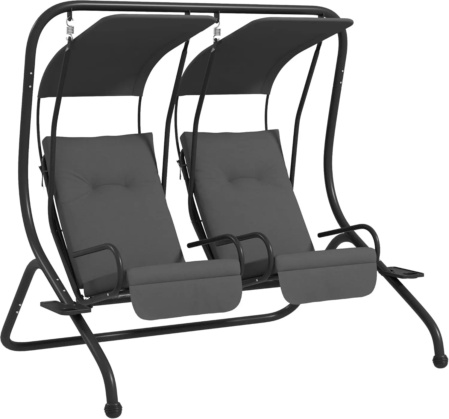 

Patio Swing Chair with 2 Separate Seats, Outdoor Swing Glider with Removable Canopy and Cup Holders, for Porch, Garden, Poolside