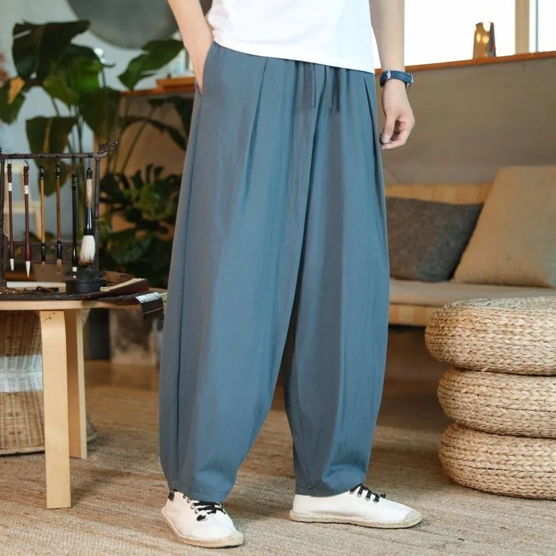 New Men's Cotton Linen Straight Leg Lantern Pants Summer Casual Comfortable Breathable Loose Fit Youthful Style Harlan Pants