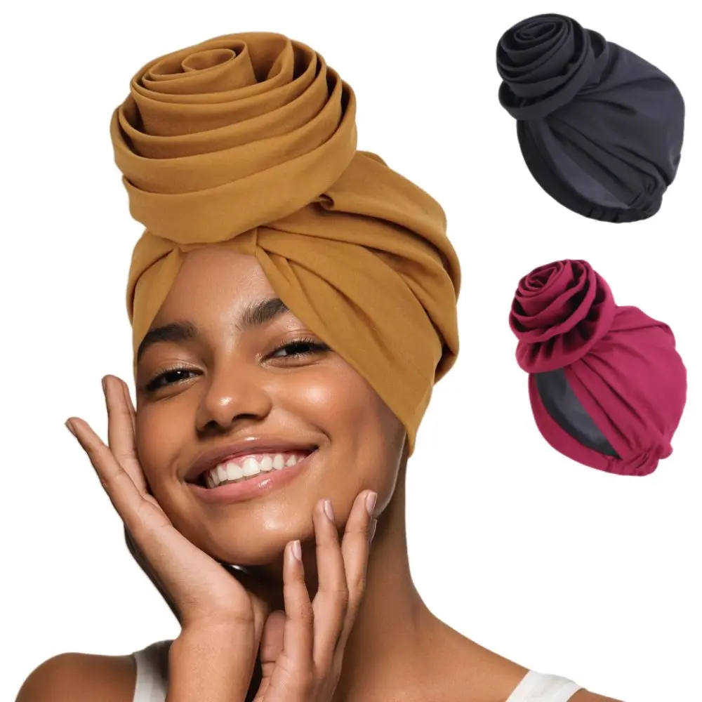

Elegant Raw Silk Turban Caps Headwear Breathable Nigerian Wedding Geles Lightweight Big Rose Flower Head Wraps Party Headgear