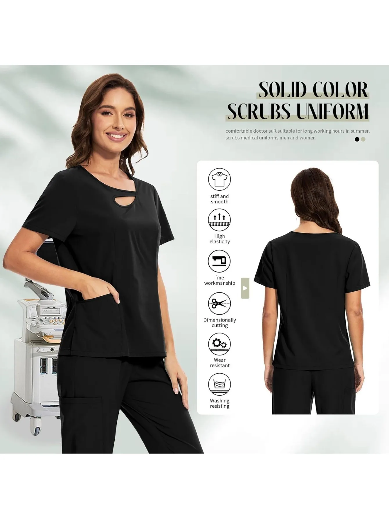 Scrub Set For Doctors Nurses in Nursing Homes and Beauty Salons Workwear for Healthcare Workersw Design Neck 4 Way Stretch Top