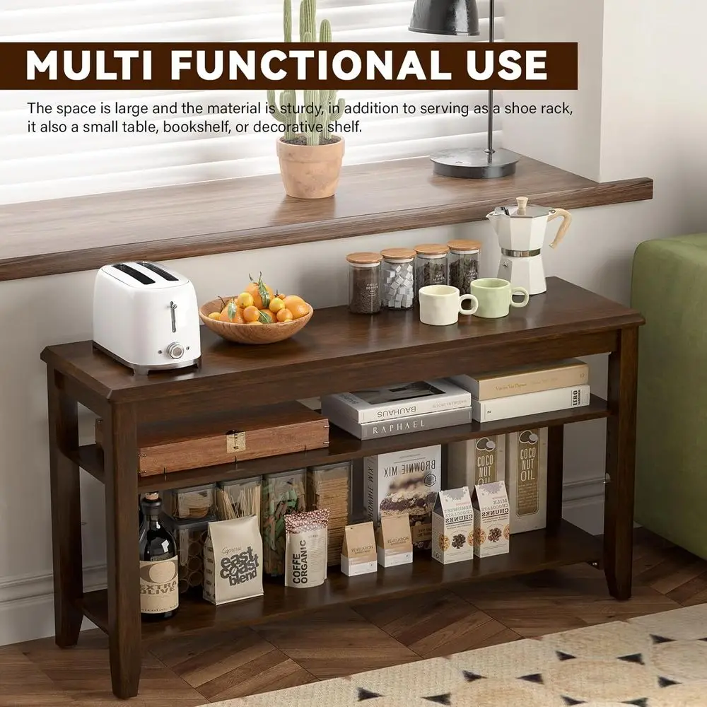 Регулируемая трехъярусная полка для обуви в прихожей для прихожей, гостиной, грязевых комнат - отделка из орехового дерева
