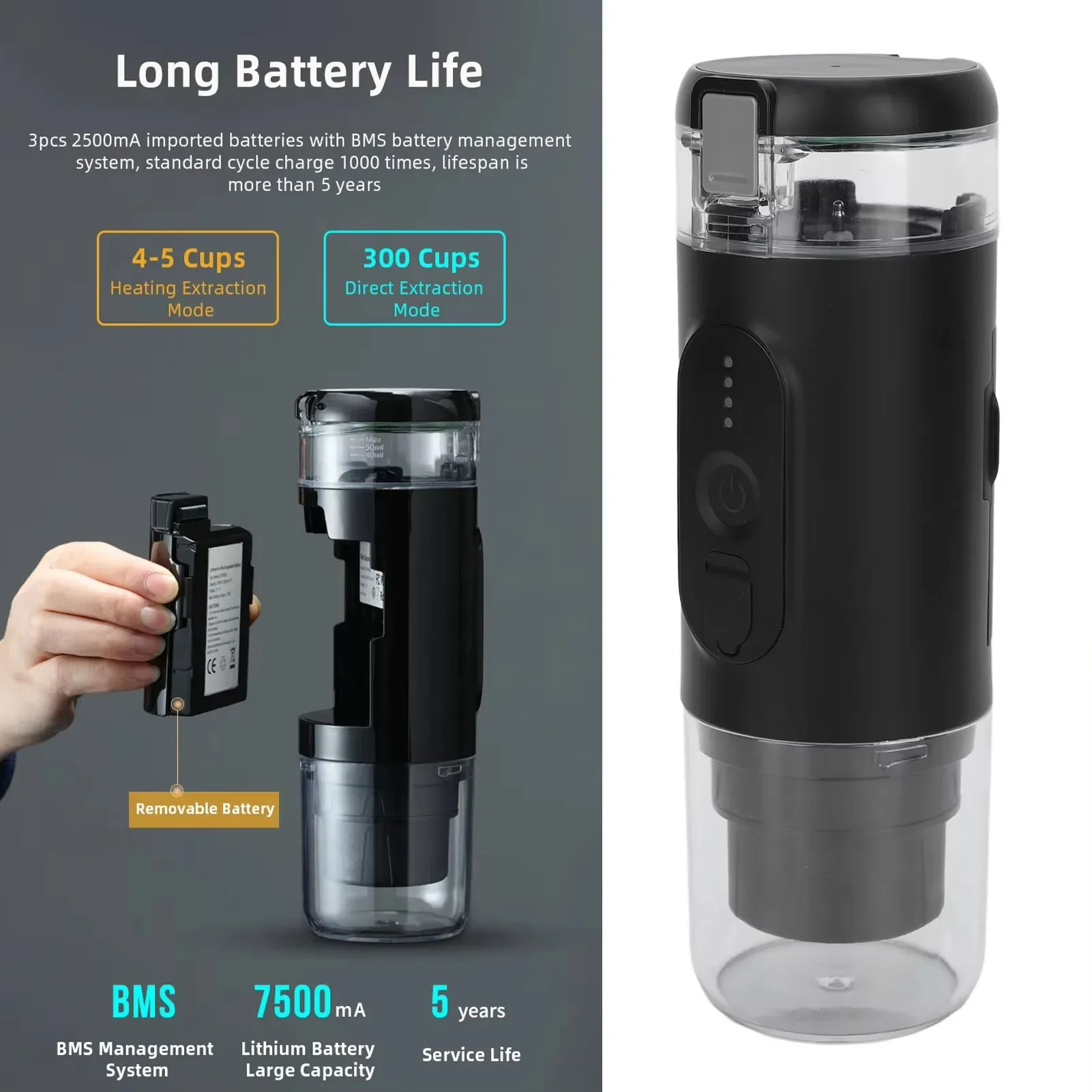 Portable Coffee Maker Travel Coffee Machine Compatible with Capsule and Coffee Powder USB Charging for Outdoor Car Office