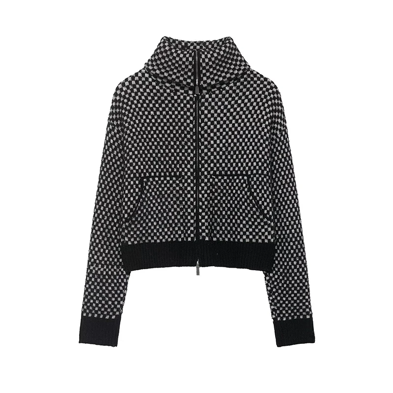 Women's Spliced knit Short Jackets Autumn Winter Stand Collar Long Sleeve Jackets Coats Streetwear Female Outerwear Chic Tops image 4