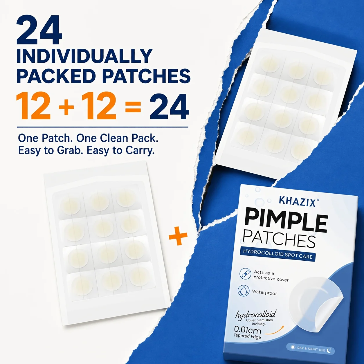 24PCS pimple patch,invisible blemish covering patches,water-resistant,applicable to all skin types,usable day and night