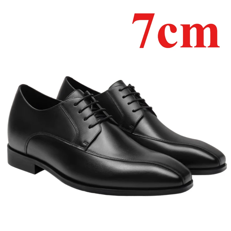 Height-increasing Shoes for Men's Dress Shoes Increase 7cm Square Head Cowhide Breathable Thick Platform Wedding Elevated Shoes