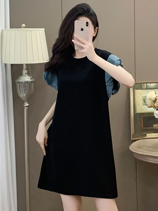 ملابس نسائية صيفية جديدة بسيطة غير رسمية على شكل حرف a ملابس نسائية للتنقل الكورية Sle ort Sve round Ne Dr