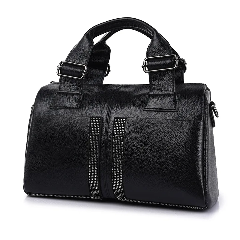 Black Handbags For Women Artificial Diamonds Large Capacity Female Handle Travel Bags Durable Pu Leather Pillow Pack