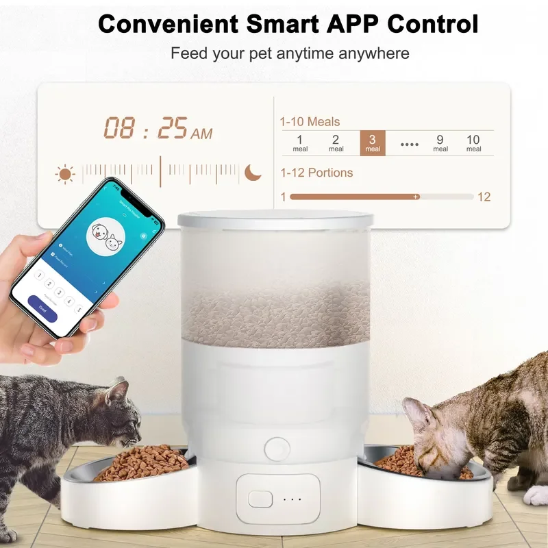 Automatic Smart WiFi Pet Feeder 3L Portable Foldable Dog Cat Food Dispenser Double Bowl Leak Proof Solid Charging Iron Base