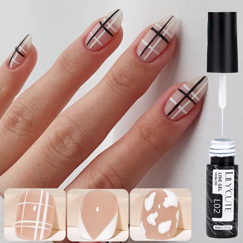 LILYCUTE 5 ml Weiß Schwarz Liner Gel Nagellack Bunte Französisch Malerei Streifen Semi Permanent Zeichnung Nail art UV Gel Lack – Detail 2