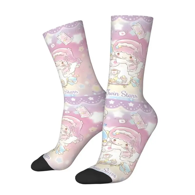 Custom Little Twin Stars Sanrio Cartoon Kiki Lala Men's Crew Socks Unisex Cool 3D Printed Dress Socks