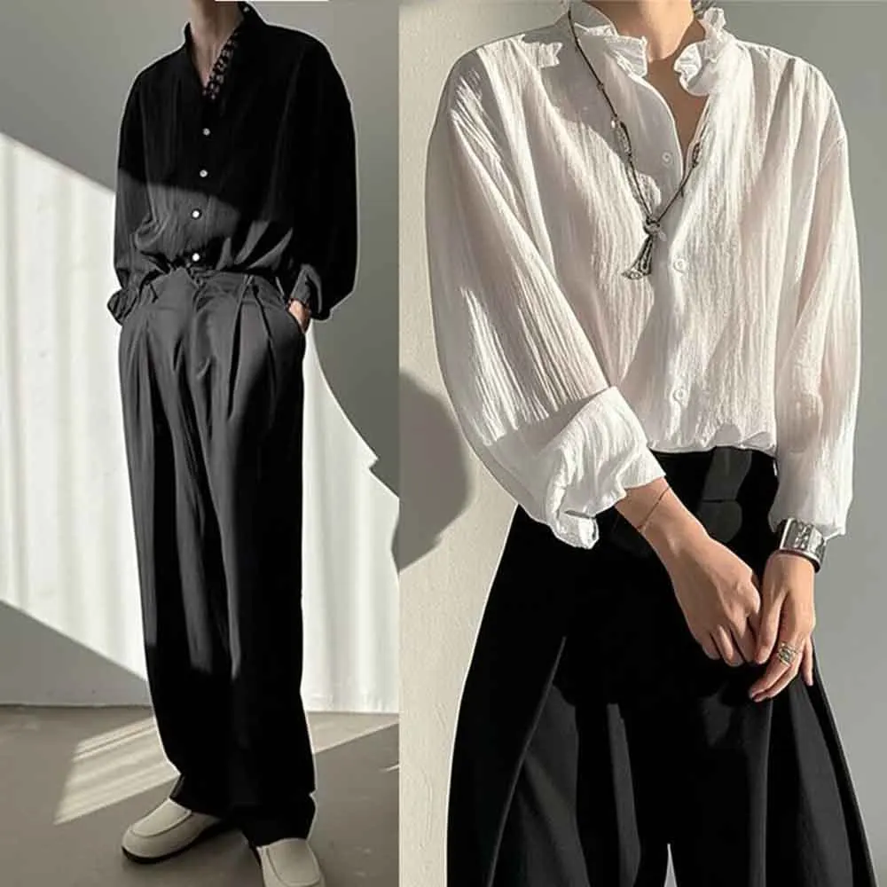 

Весенняя рубашка Y2k с рюшами и плиссированной текстурой, рубашка в стиле ретро, модная нишевая молодежная повседневная рубашка с длинными рукавами, унисекс, новинка 2023 г.