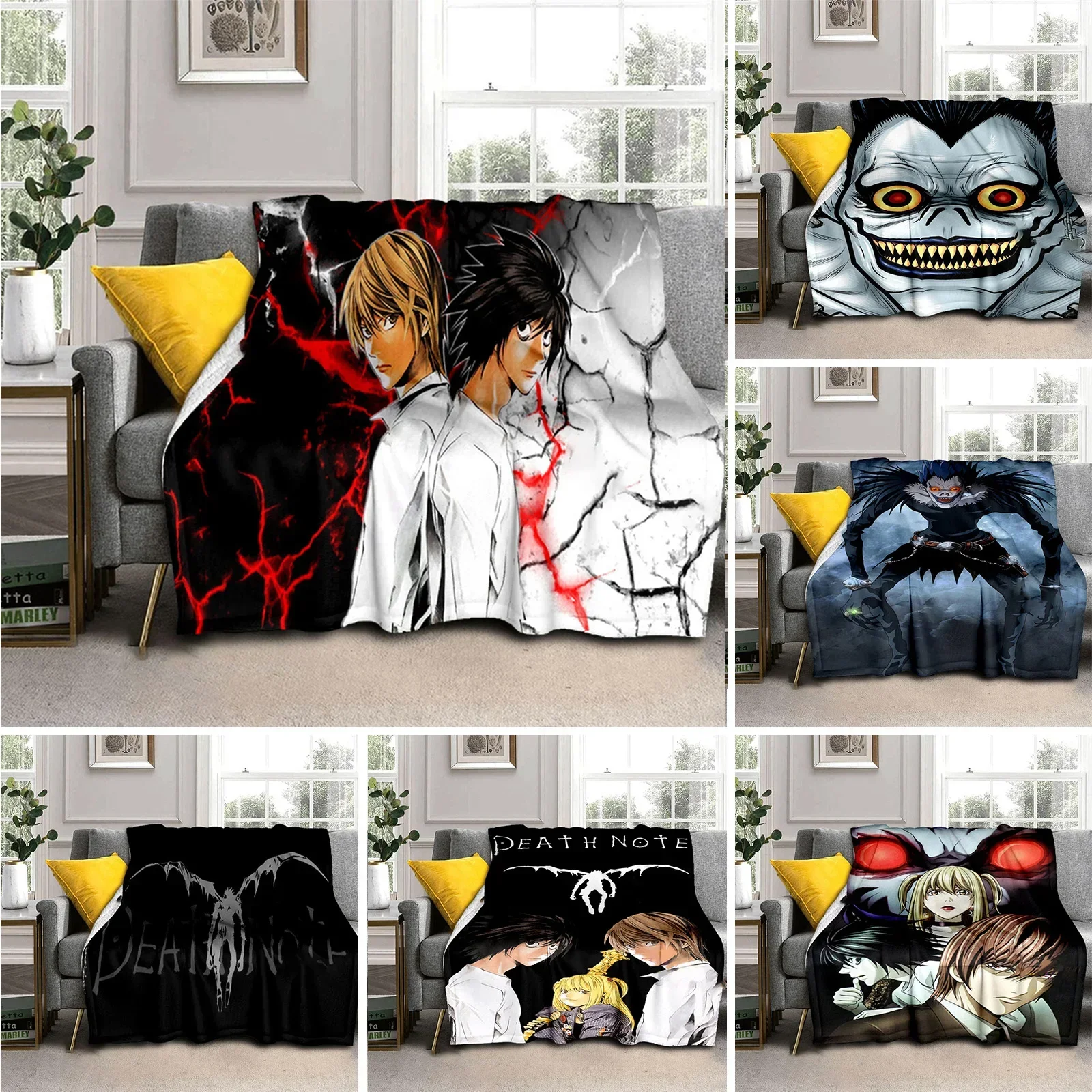 3D Print Death Note Blanket Flannel Plush Throw Blanket Horror Series Fuzzy Soft Blanket Microfiber for Couch Sofa Bed