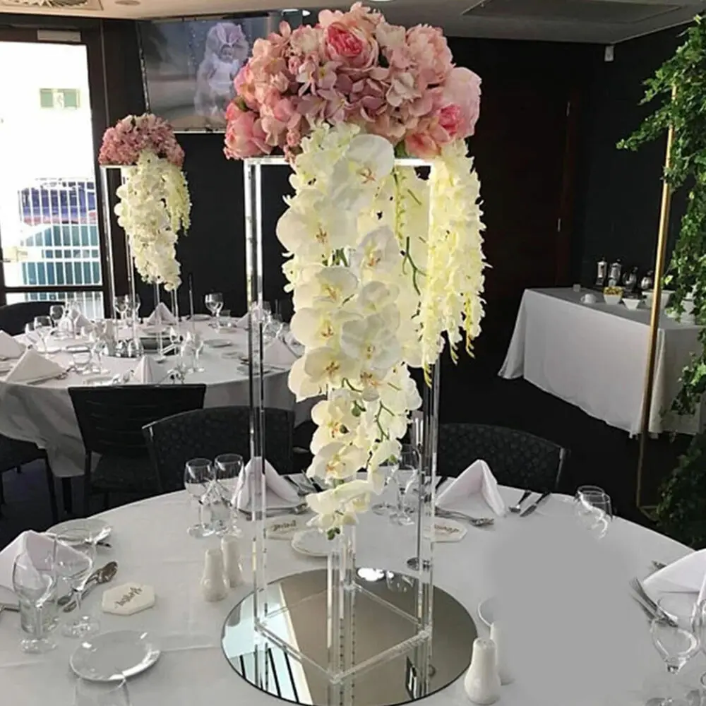 

2x Acrylic Tabletop Vases Flowers Vase Column Stand Wedding Centerpieces Decor