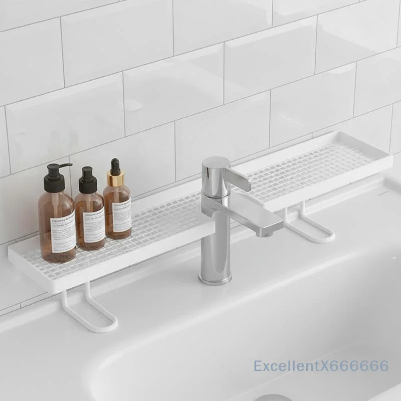 Over Sink Faucet Storage Shelf Large Capacity Hollow Drain Design For Bathroom Kitchen Organizing