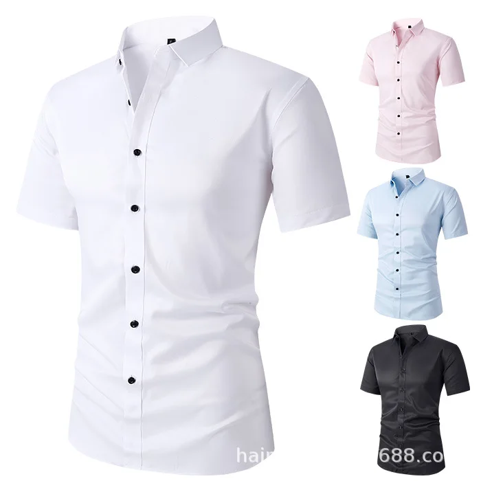 Camisas masculinas de manga curta, roupas de trabalho, camisas de negócios, tops elásticos de alta qualidade, verão