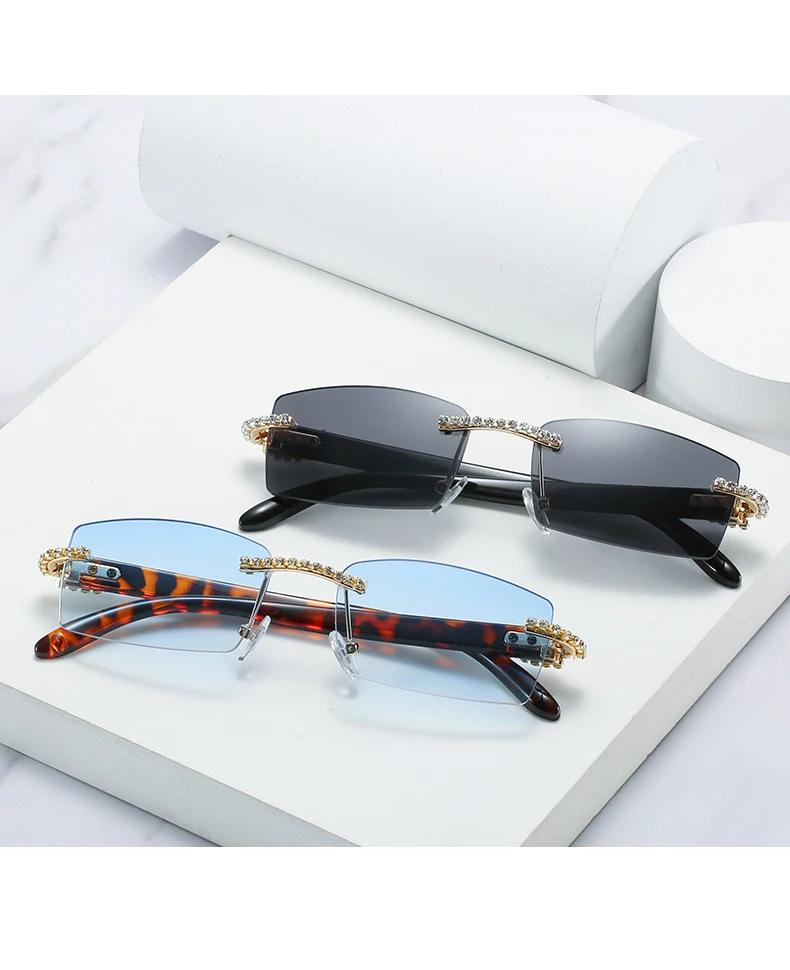 

Fashion Rimless Metal Square Sunglasses for men/woman with Diamonds Trendy Male Female Luxury Brand Designer Shades Glasses