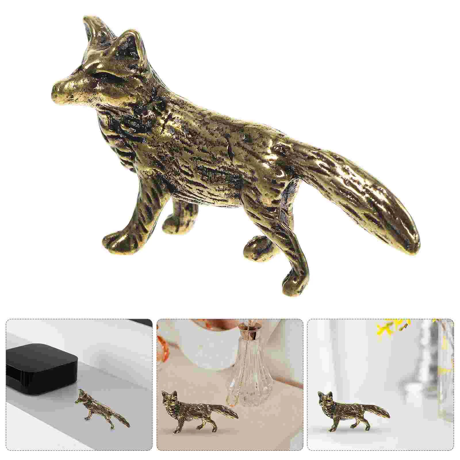 Brass Fox Ornament Mini Animal Figurine Decor Figurines Retro Style Craft Office Decorative The Car Baby Toys