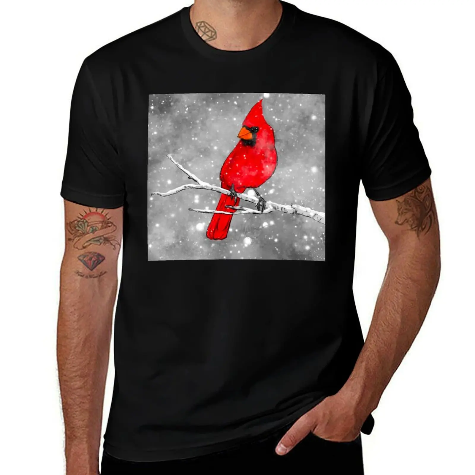 Cardinal in the Snow T-Shirt Lightweight Basic Short Sleeve Shirt