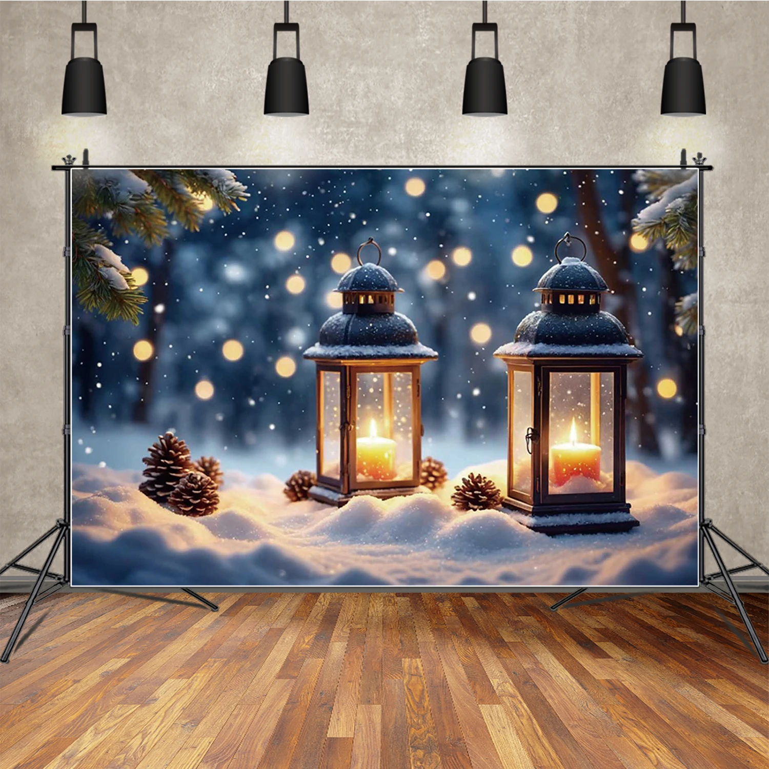 

MOON.QG Christmas Candle Photo Background Snow Carpet Forest Glitter Photography Backdrop Photozone Accessories Poster Baby
