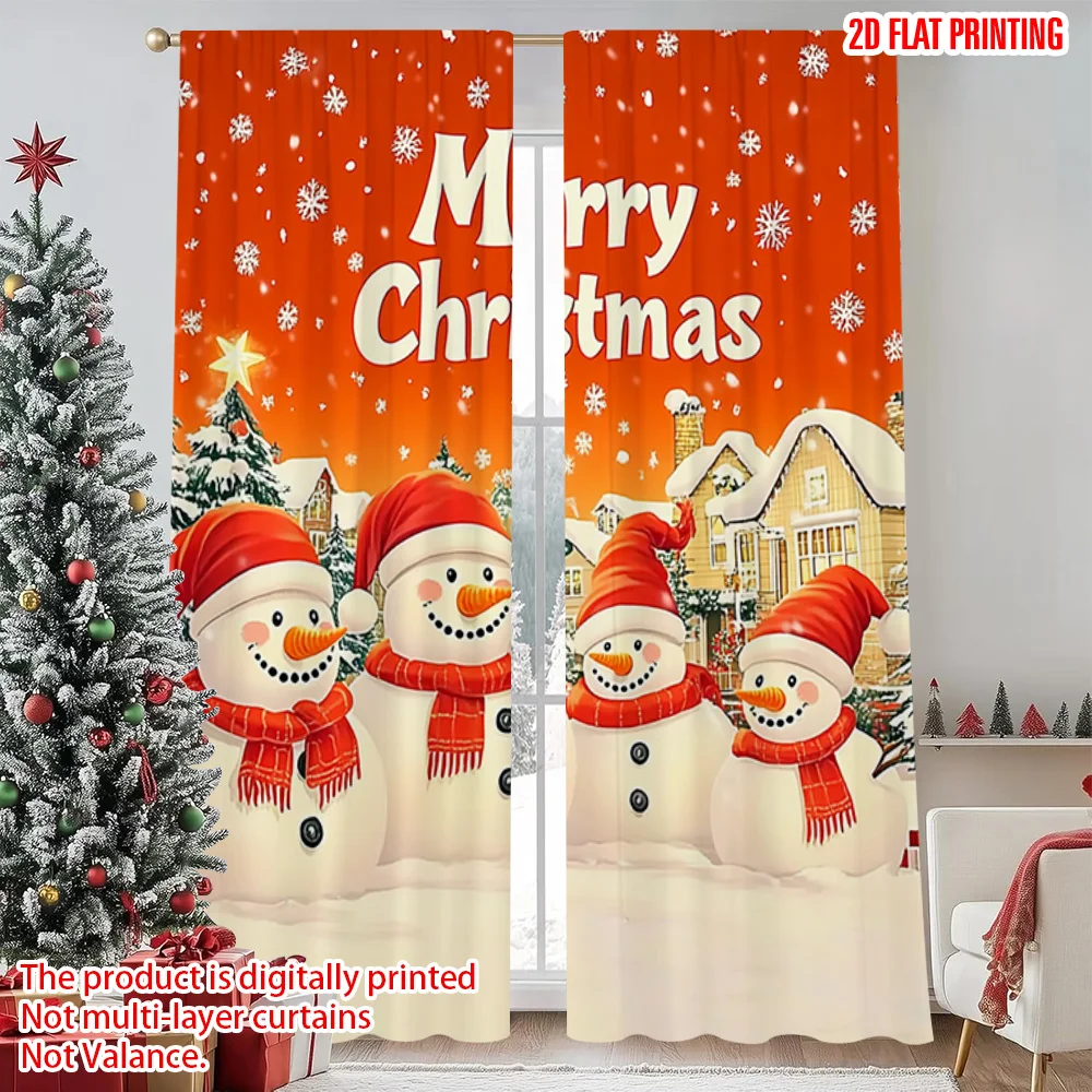 

2pcs 2D flat printing Merry Christmas Popular Window Curtains Merry Christmas cute snowman Versatile Fabric Without Electricity