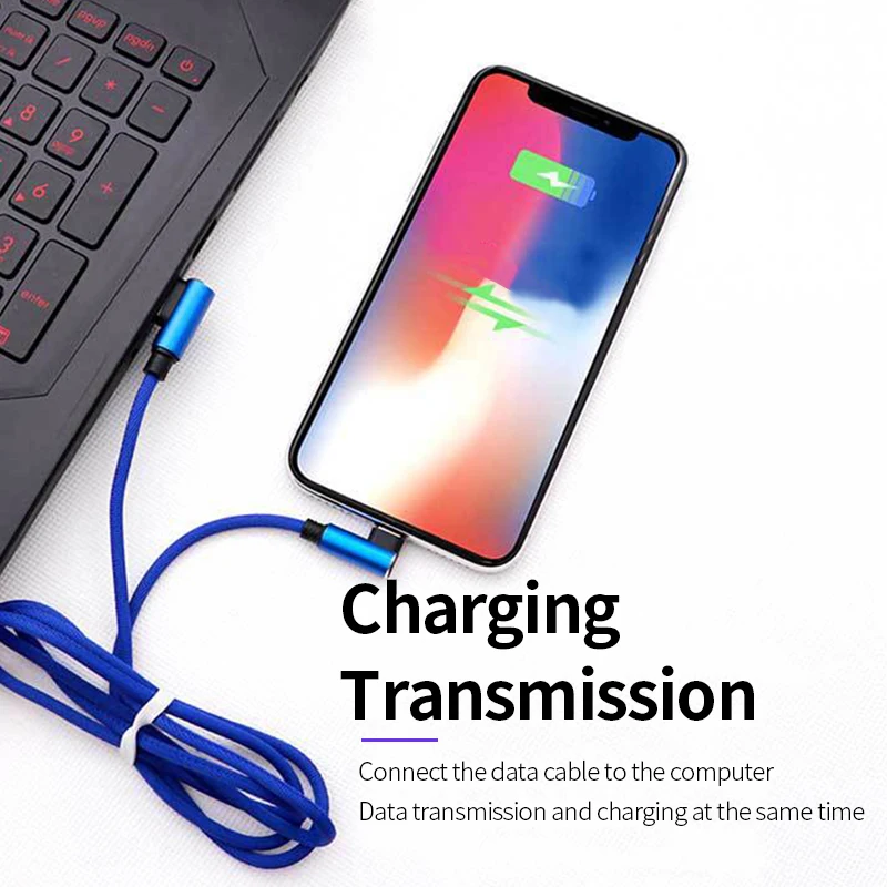 Cables de datos tipo C/microUSB cable de codo de 90 grados 2.4A carga rápida USB 2,0 transmisión de datos cable macho a macho 0,35 1 1,5 2 3m