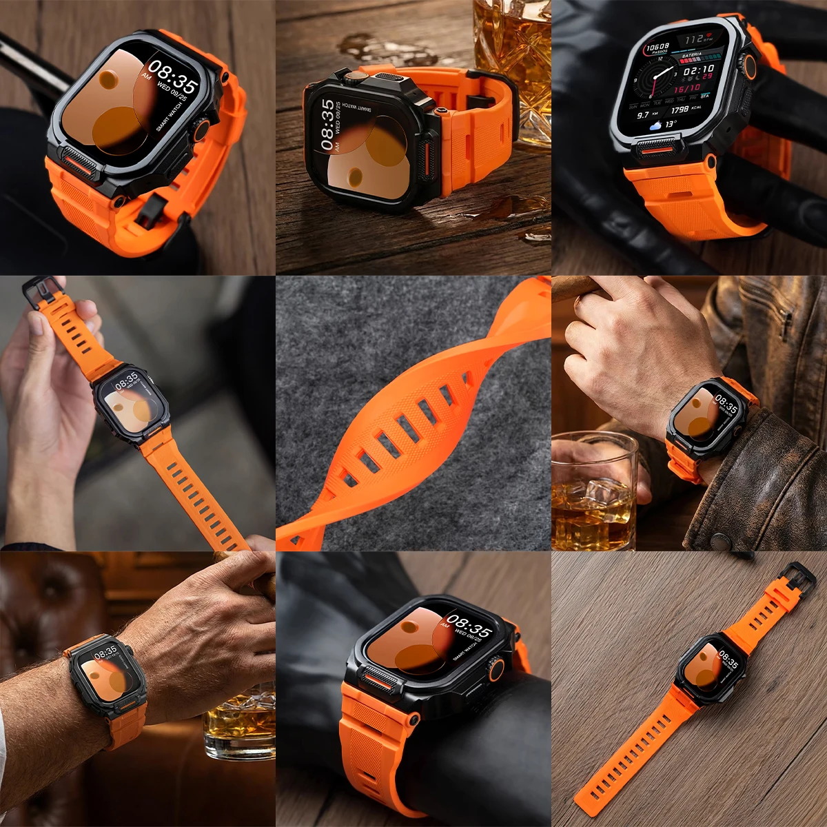 

Band with Case for Apple Watch 46mm 49mm Rugged Integration Sport Silicone Strap with Metal Bumper Covers for iWatch 46 49mm
