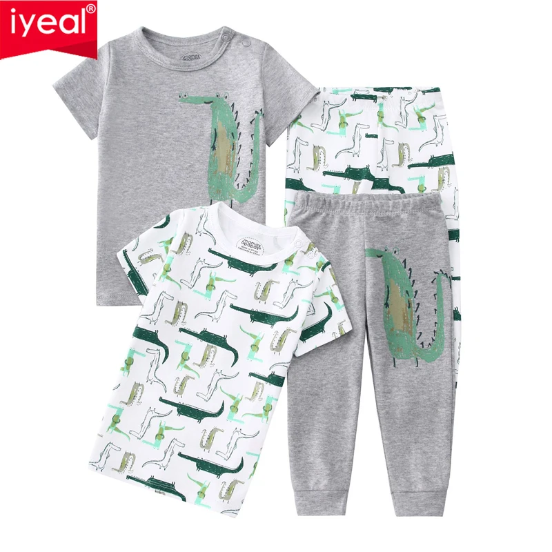 

IYEAL Летний комплект домашней одежды для малышей (мальчиков и девочек) из чистого хлопка, 2026, Детская пижама с мультяшным рисунком, комплект из 4 предметов