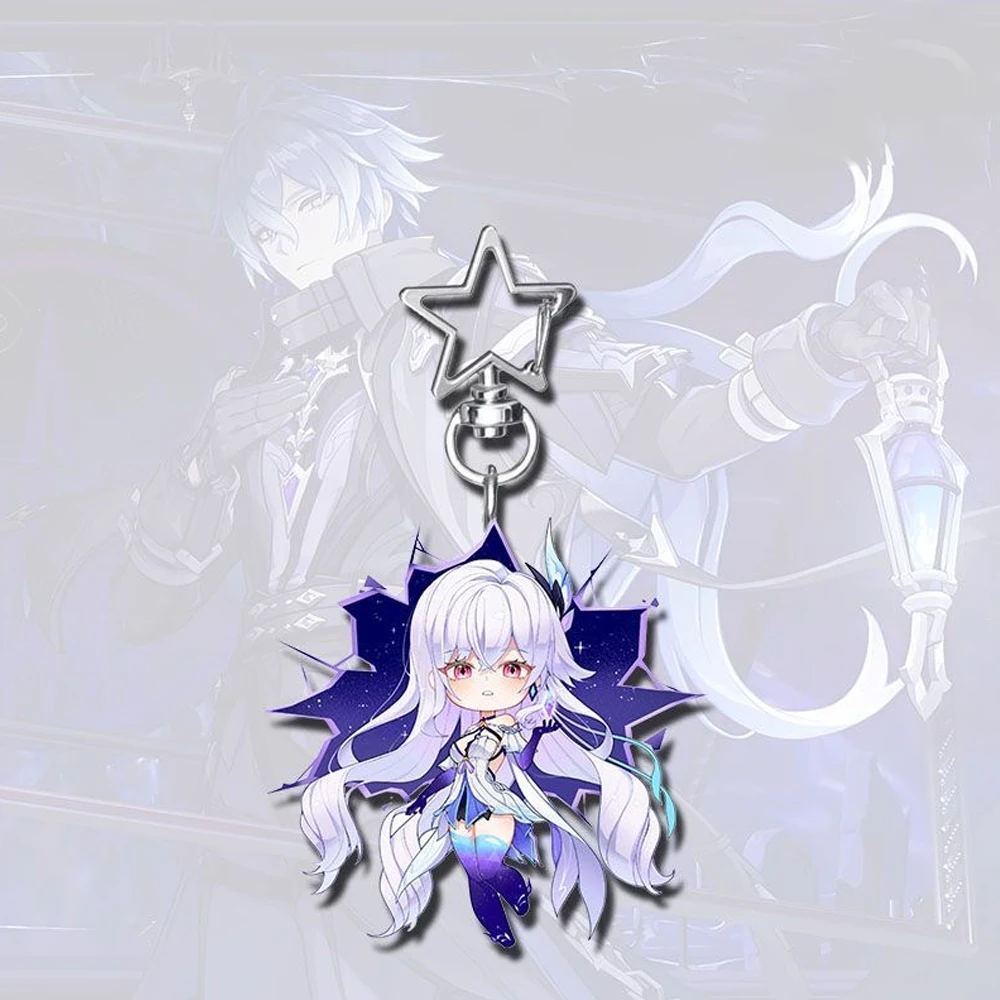 Game Genshin Impact Durin Flins Lauma Skirk Cosplay Key Chain Acrylic Keychain Backpack Decoration Metal Star Keyring Prop image 6