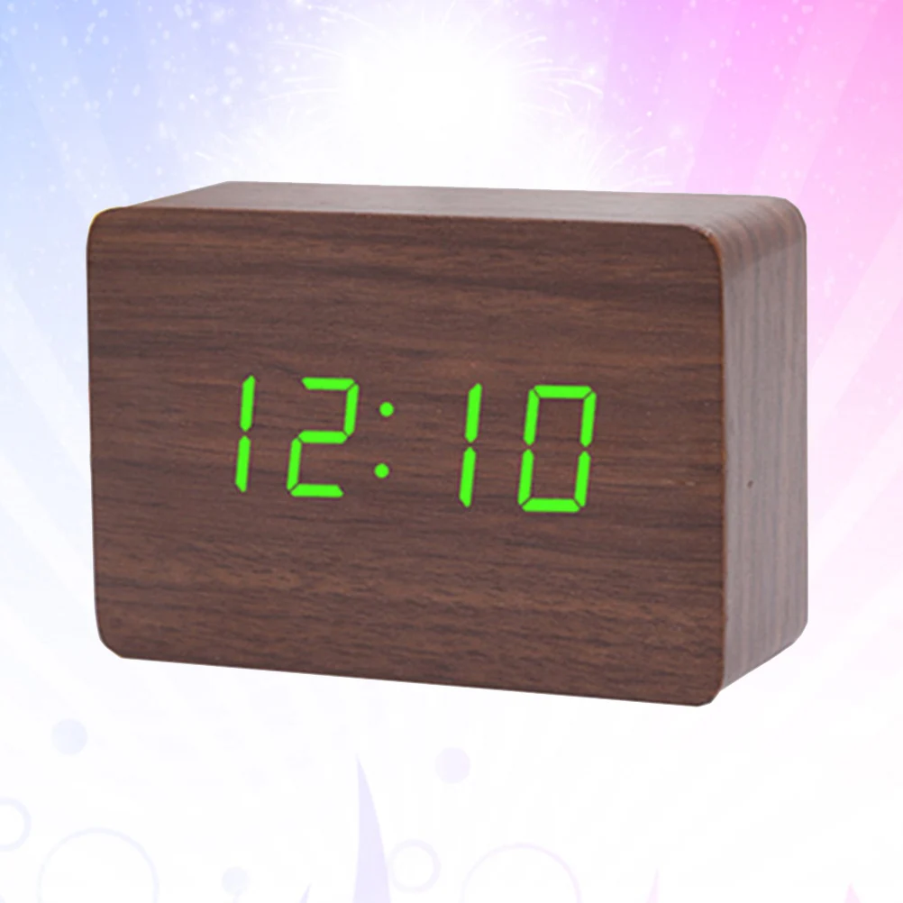 

Creative Luminous Wooden Clock Voice Control Led Digital Alarm Timer Temperature Display Energy Saving Brown For Home Decor Gift