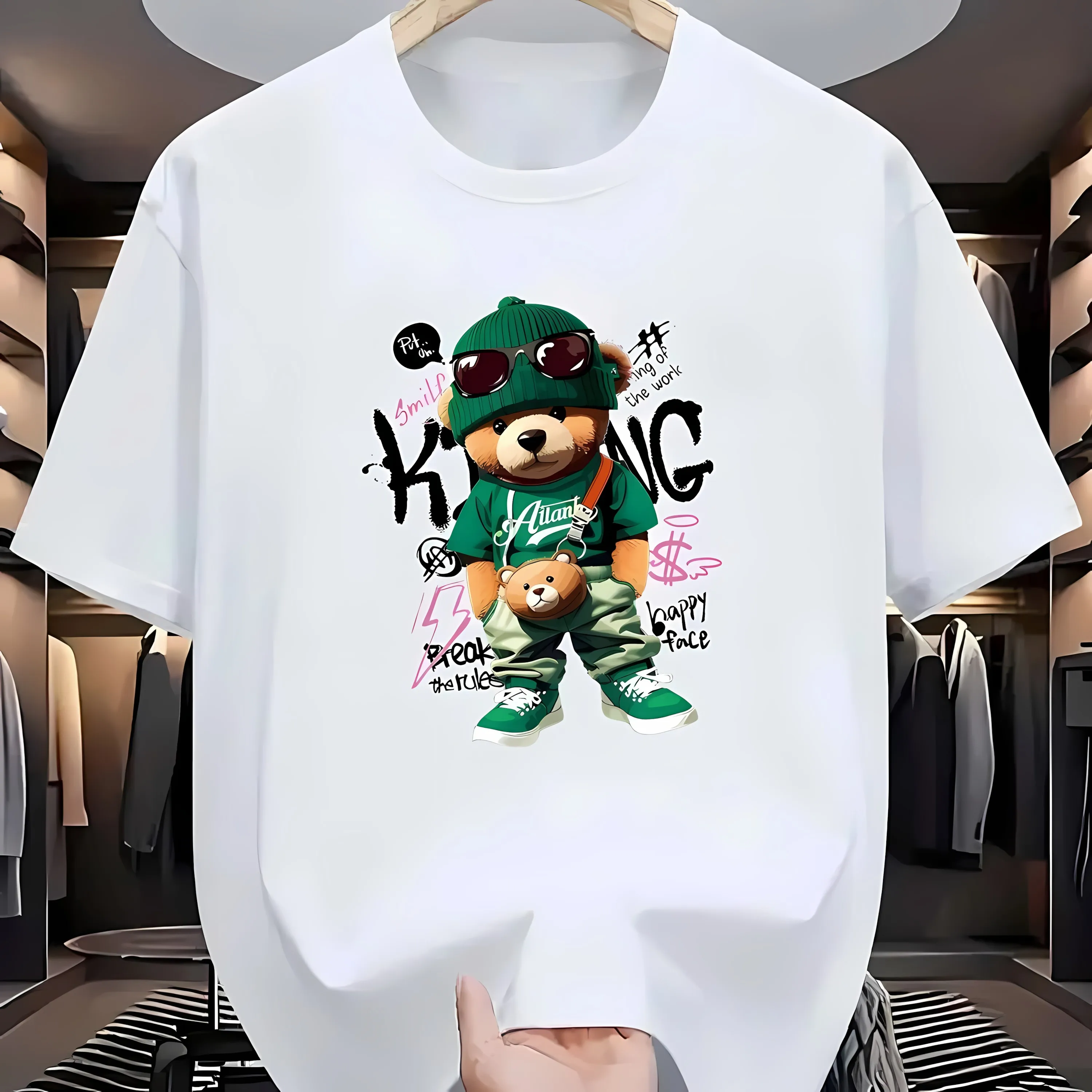 

The hot-selling men's T-shirt in summer 2025 features a fashionable 3D cartoon bear print that is soft and breathable