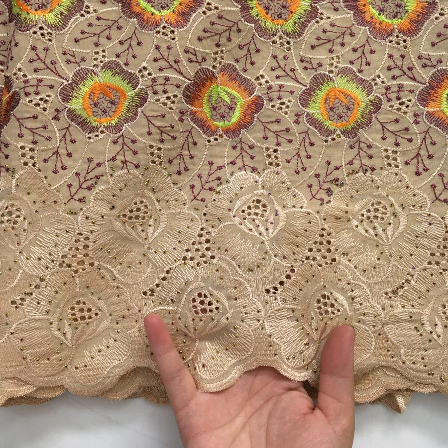Kalume Luxury Swiss Voile Lace Fabric 5Yards 2025 High Quality Nigerian Party Rhinestone Embroidery African Lace Fabric F4239