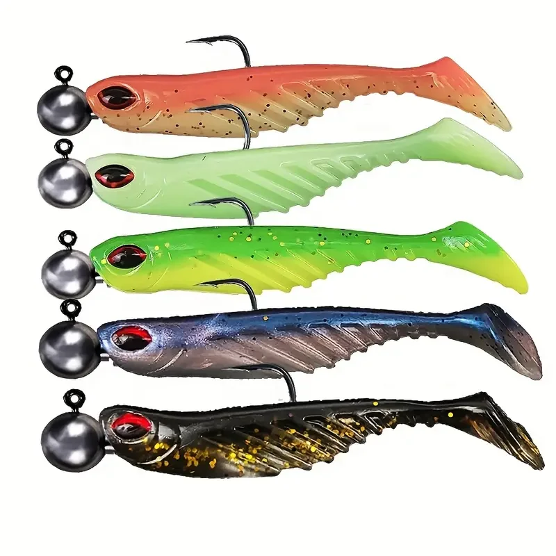 

Soft Bait Shad Silicone T Tail Worm 5pcs 70mm 3D Fish Eye Simulation Carp Bait Artificial Lure Tool Shiner Wobbler