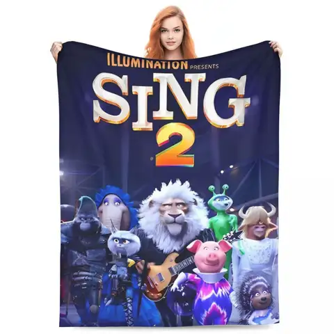 Sing 2 Movie All Characters Super Warm Blankets Airplane Travel Plush Bedding Throws Novelty Outdoor Flannel Bedspread
