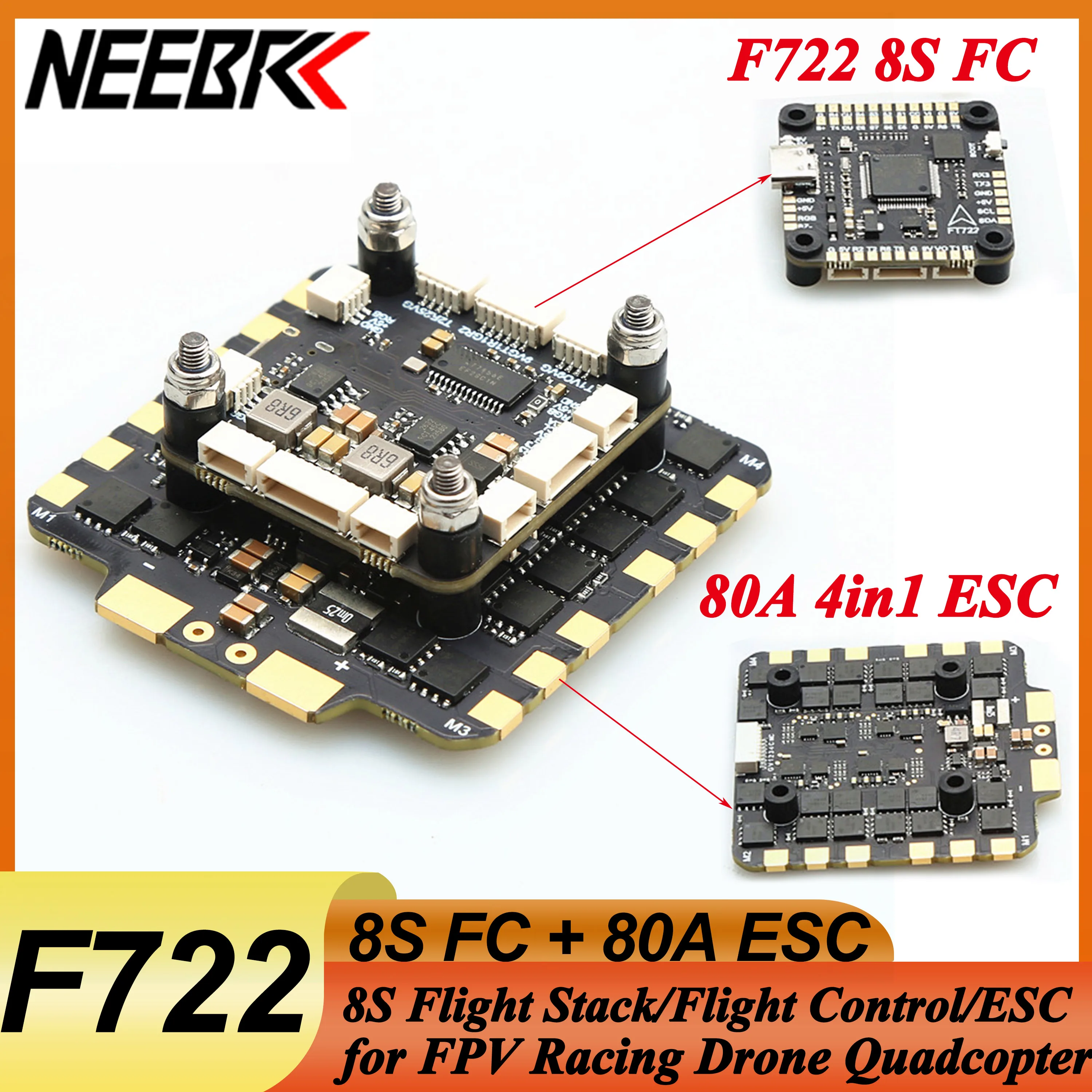 

F722 F7 8S Flight Controller FC 80A 4in1 BLS ESC Stack 3-8S for 7inch 8inch 10inch 13inch 15inch Frame RC Freestyle FPV Drone