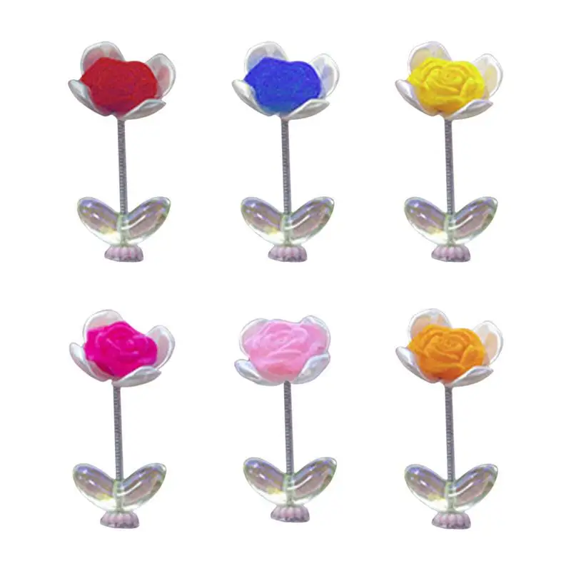 6PCS Cute Roses Shaking Car Dashboard Ornament Car-mounted Shaking Head Decoration Universal Dancing Flowers Toy Car Accessories